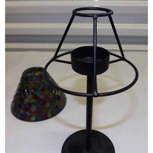 Mosaic Glass Table Votive Lamp Multicolor Stained Glass Shade Metal Base - Picture 10 of 13